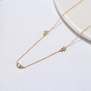 Delicate Gold CZ Station Necklace - Sparkling Three-Stone Pendant